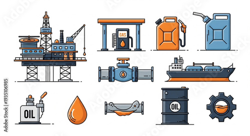 Oil Industry Icons and Symbols.