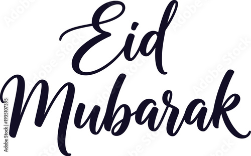 Elegant black cursive typography clearly spells out the celebratory phrase Eid Mubarak for religious holiday greetings.