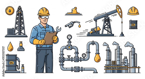 Oil Industry Worker and Equipment.
