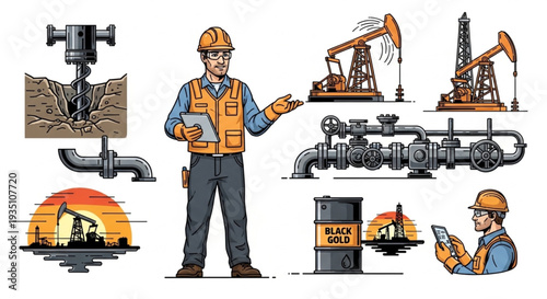 Oil Industry Worker and Equipment.