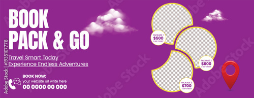 Luxury Summer Beach Vacation Banner Template for Travel Agency Website Header and Social Media Cover, Tropical Tourism Promo, Holiday Trip Booking Discount Marketing Design