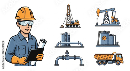 Oil Industry Worker Equipment Illustration.