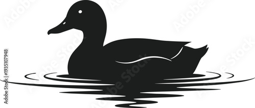 Black duck silhouette floating on rippling water vector graphic ripple