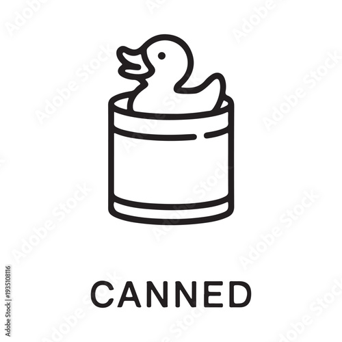 Rubber Duck Inside a Can Line Art Icon Illustration