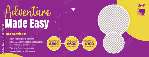 Creative Tourism Advertising Banner Template for Travel Agency Summer Holiday Vacation Promo, Website Header, Social Media Cover, Adventure Trip Booking Discount Campaign