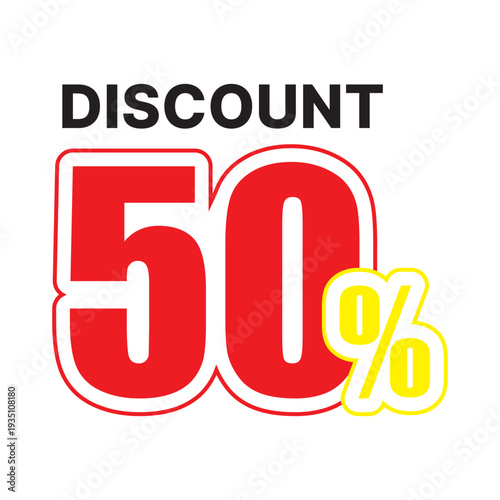Black discount text red 50 percent sign yellow sale fifty percent percentage