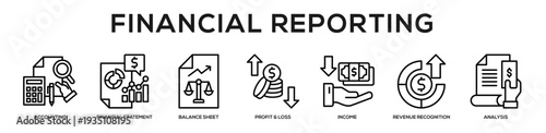 Financial Reporting web banner icon illustration concept