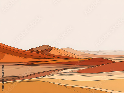 Sahara Desert dunes, Africa, one line minimal illustration