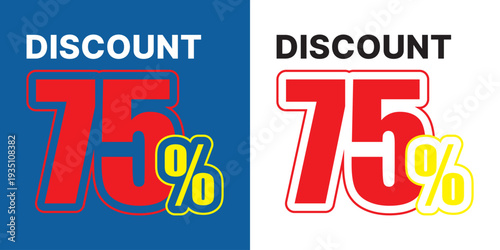 Red and yellow seventy five percent discount text on blue and white backgrounds sale