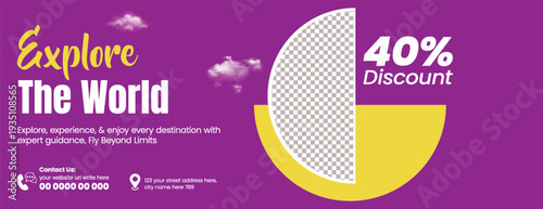 Trendy Travel Agency Advertising Banner Template for Tropical Summer Vacation Holiday, Tourism Website Header, Social Media Cover, Trip Booking Adventure Discount