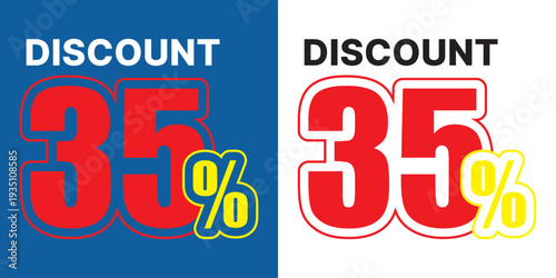 Red and yellow 35 percent discount text on blue and white backgrounds sale percentage