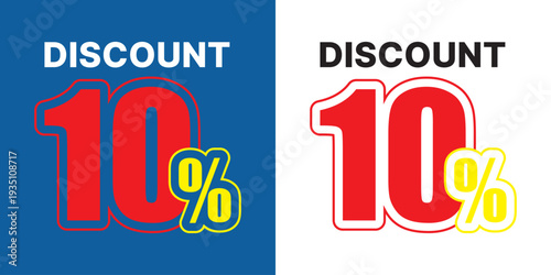 Ten percent discount offer red yellow blue white backgrounds 10 percent sale percentage