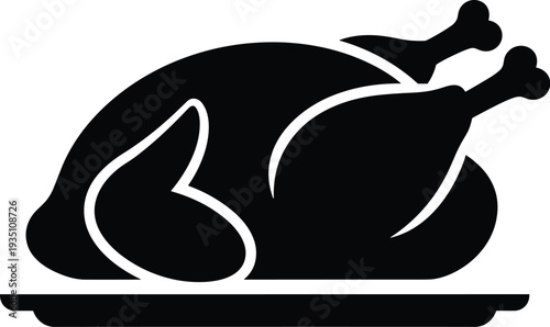 Silhouette illustration of roasted turkey on platter, symbolizing feast, holiday meal, Thanksgiving celebration, family gathering, and festive dining.