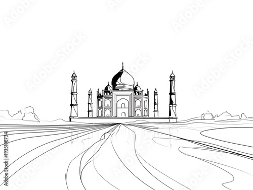 Sheikh Zayed Mosque, Abu Dhabi, one line minimal illustration, vector style
