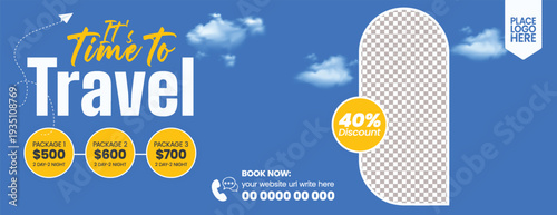 Study Abroad Social Media Cover Banner Template for International Education Travel Program Promo, Tourism Website Header, Trip Booking Adventure Discount Marketing