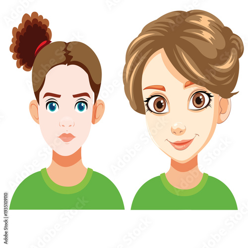 diverse female cartoon avatars depicting different hairstyles and facial features.