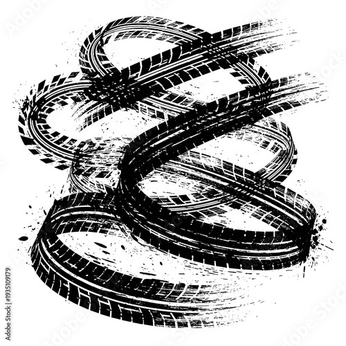 Dynamic Swirl of Tire Track Patterns Representing Offroad Drifting