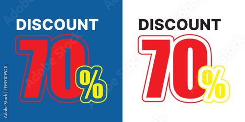 Red seventy percent discount text on blue and white backgrounds sale offer