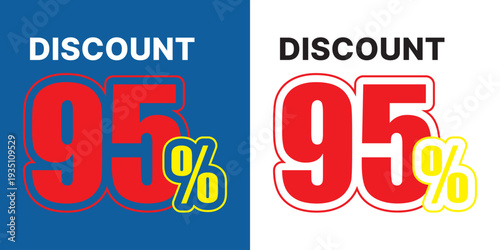 Red 95 percent discount sign on blue and white backgrounds sale percentage