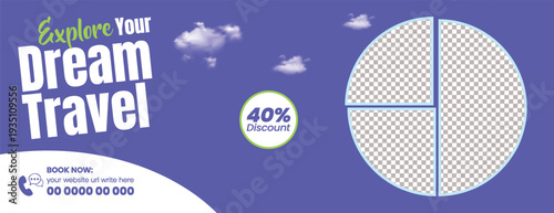 Luxury Travel Agency Horizontal Banner Template for Tourism Vacation Holiday Promo, Website Header and Social Media Cover Design, Trip Booking Adventure Discount Marketing Campaign