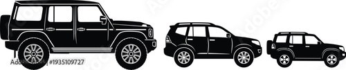 SUV silhouettes in different sizes, vehicle design comparison, automotive illustration, car profile artwork - flavector