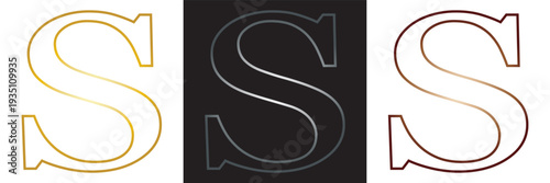 Set of Stylized Alphabet Letters on Dark Background. Collection of decorative  letters in various serif styles with gradients and outlines on black square backgrounds.EPS10/AI.