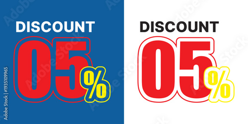 Red 05 percent discount text on blue and white backgrounds sale offer percentage