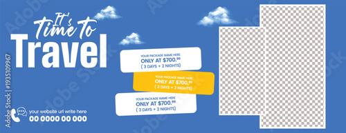 Premium Travel Agency Website Header and Social Media Cover Banner Template for Summer Holiday Vacation, Tourism Marketing, Luxury Travel Packages Booking Adventure Discount