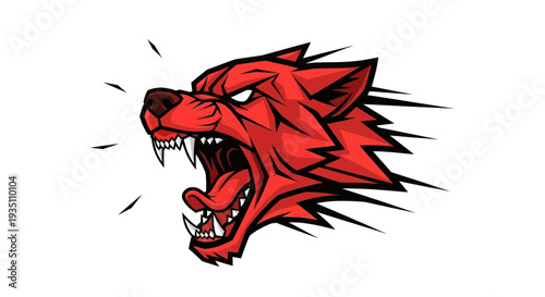 Fierce Red Wolf Head Roaring, Aggressive Animal Illustration