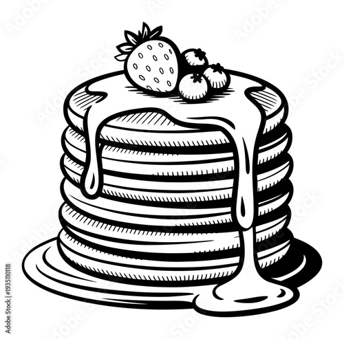 Pancake Stack with Fruits and Syrup Vector Illustration