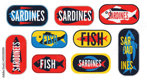 Sardines and Fish Labels Collection: Vintage Style Seafood Product Design