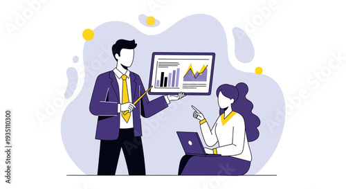 Business presentation data analysis meeting collaboration vector illustration
