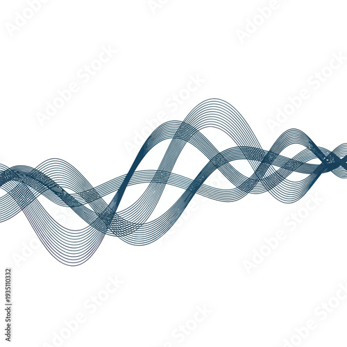 Abstract blue sound waves on white background, audio visualization, technology concept