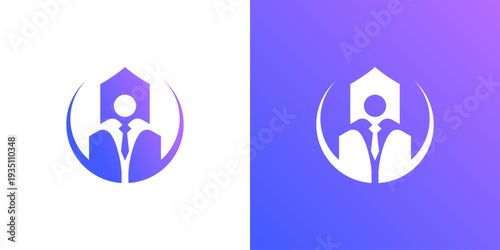 Dual meaning logo combining human figure and building elements, symbolizing community, urban development, collaboration, real estate growth, and people-centered business solutions.