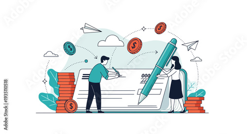 Signing financial document for business transaction payment approval process