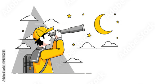 Young stargazer observes night sky with telescope exploring universe