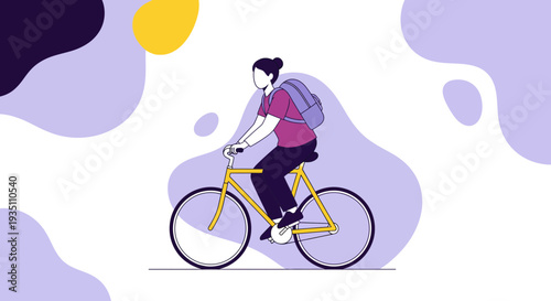 Minimalist illustration of a person riding a bicycle with a backpack