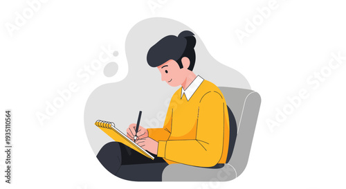 Person writing on a notepad focused on work study or creative tasks