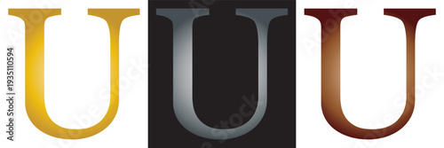 Set of Stylized Alphabet Letters on Dark Background. Collection of decorative  letters in various serif styles with gradients and outlines on black square backgrounds.EPS10/AI.