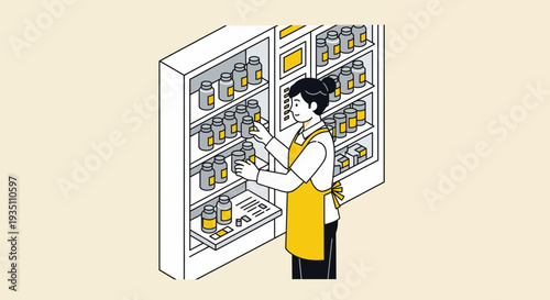 Woman Stocking Shelf Bottles Retail Shop Assistant Inventory Management