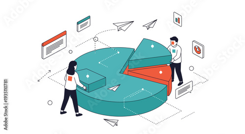 Business data analysis market share strategy planning isometric illustration
