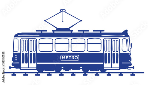 Vector art of purple metro train on the tracks isolated on white background