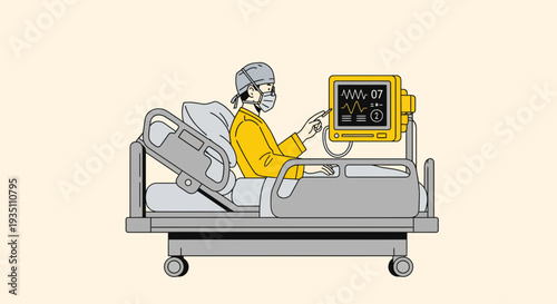 Patient in hospital bed with monitor checking vital signs healthcare medical technology