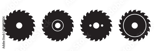 Circular Saw Blade Icon Set Vector – Industrial Woodworking and Carpentry Cutting Tool Silhouette 
Collection