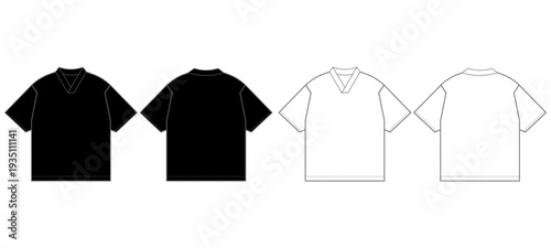 American Football V Neck T Shirt Technical Drawing Front and Back View Set