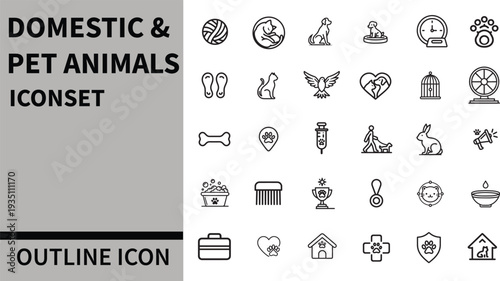 Domestic & Pet Animals Icon Set – Glyph Icons for Pets, Animal Care, and Accessories