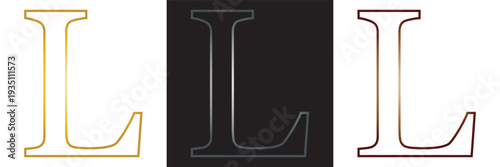 Set of Stylized Alphabet Letters on Dark Background. Collection of decorative  letters in various serif styles with gradients and outlines on black square backgrounds.EPS10/AI.