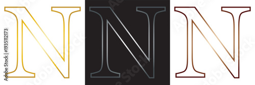 Set of Stylized Alphabet Letters on Dark Background. Collection of decorative  letters in various serif styles with gradients and outlines on black square backgrounds.EPS10/AI.