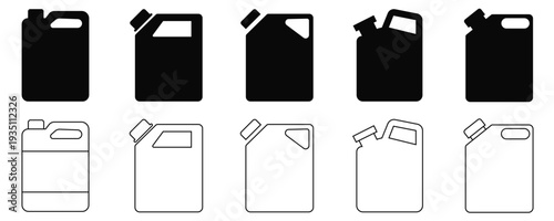 Jerrycan Fuel Container Icon Set Vector – Black Silhouette Gasoline and Diesel Canister Collection for Automotive and Energy
 Storage Design