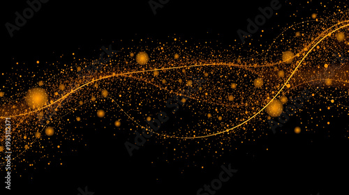 Elegant gold and black poster background with subtle golden particles and delicate lines